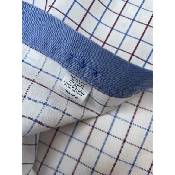 Paul Fredrick Dress Shirt Mens 15 1/2 -  34 trim fit Square Plaid White Blue - Picture 7 of 7